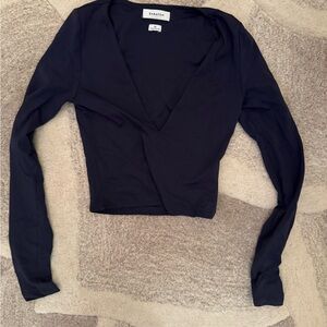 Babaton Deep Blue Long Sleeve V Neck Contour Top